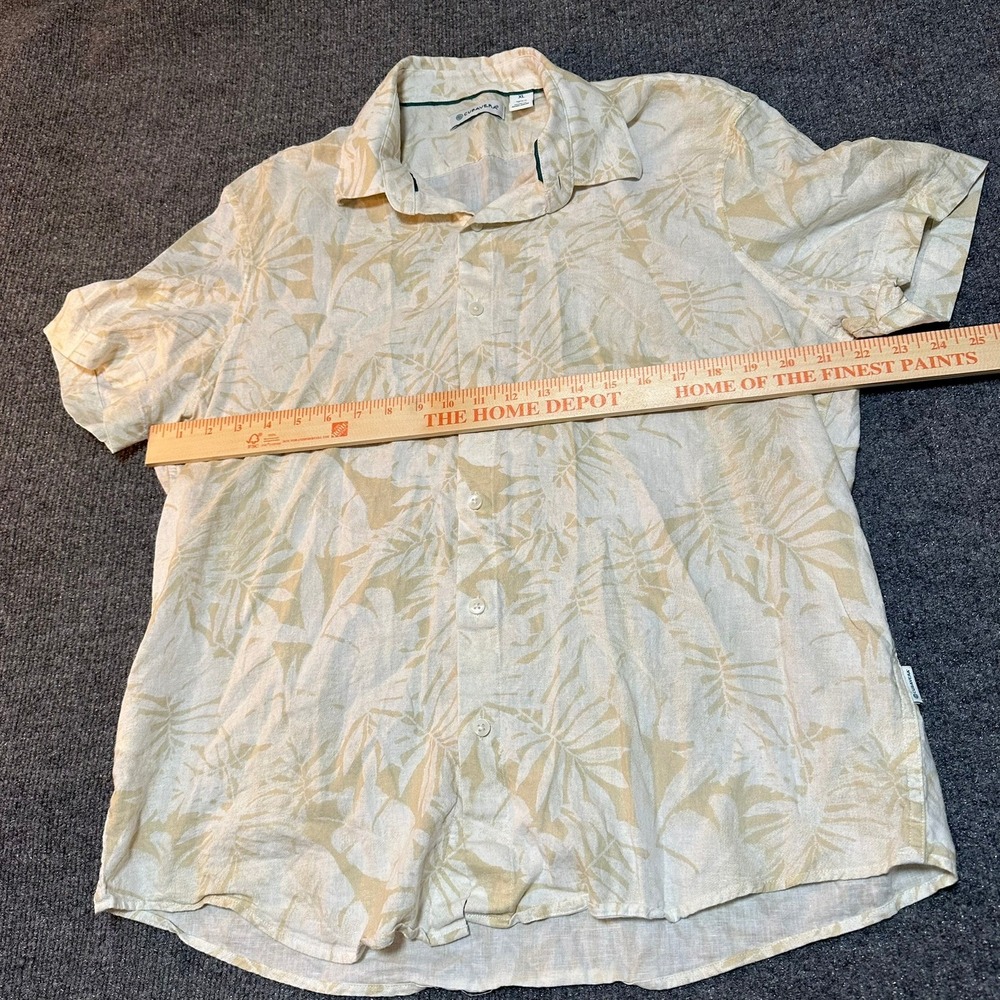 Cubavera Mens XL Short Sleeve Palm Leaf Print Button Down Tropical Shirt Beige - Picture 2 of 3